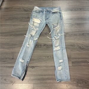 Mnml Light Wash Distressed Ripped Jeans